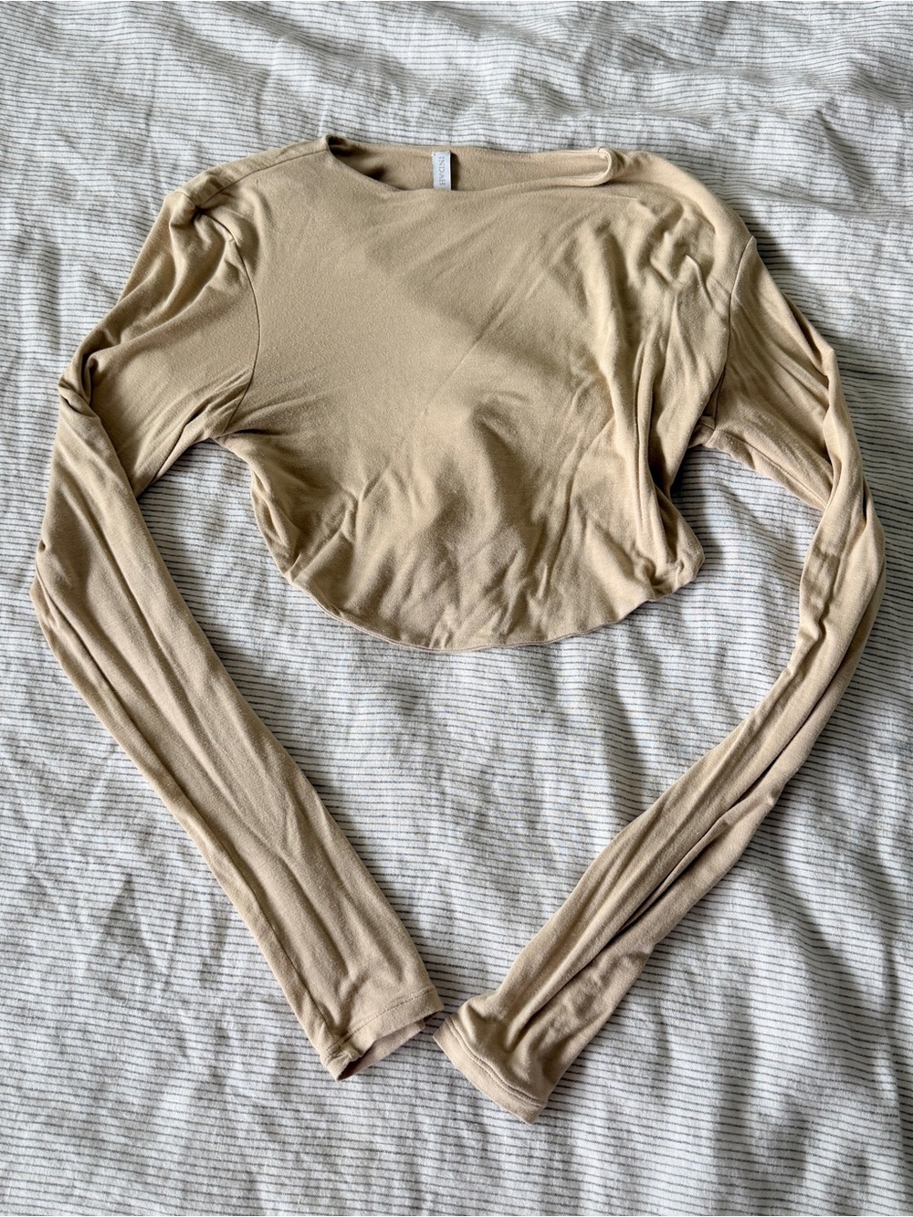 Indah Beige Long-Sleeve Cropped Top